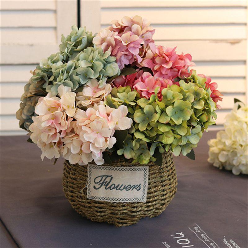 Lifelike 6 Heads Artificial Silk Hydrangea Fake Flower Bridal Bouque For Gorgeous Wedding Decor