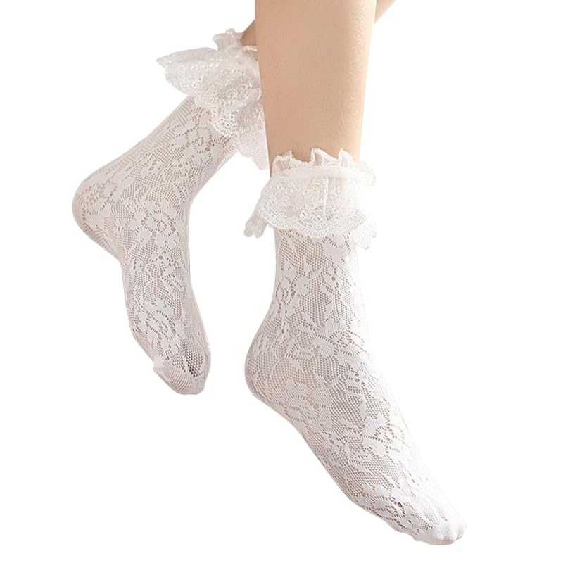 [LittleForBig] Women's Lace Frill Fishnet Socks [Yuwa Close] Rose Lace Lolita Socks 2-Piece Set