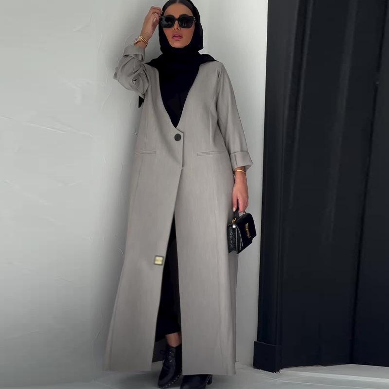 

2024 Осень Женский Универсальный Однотонный Блейзер С V-образным Вырезом Свободного Кроя L светло-серый