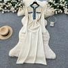 French Foreign Style Fashionable Small Fragrant Style Contrasting Colors Metal Buckle Round Neck Long Sleeve Waist Knitted Dress Women's Sweater Dress