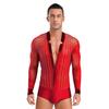 Men Latin Dance Leotard Mesh Long Sleeve Deep V Neck Velvet Shiny Rhinestones Bodysuit