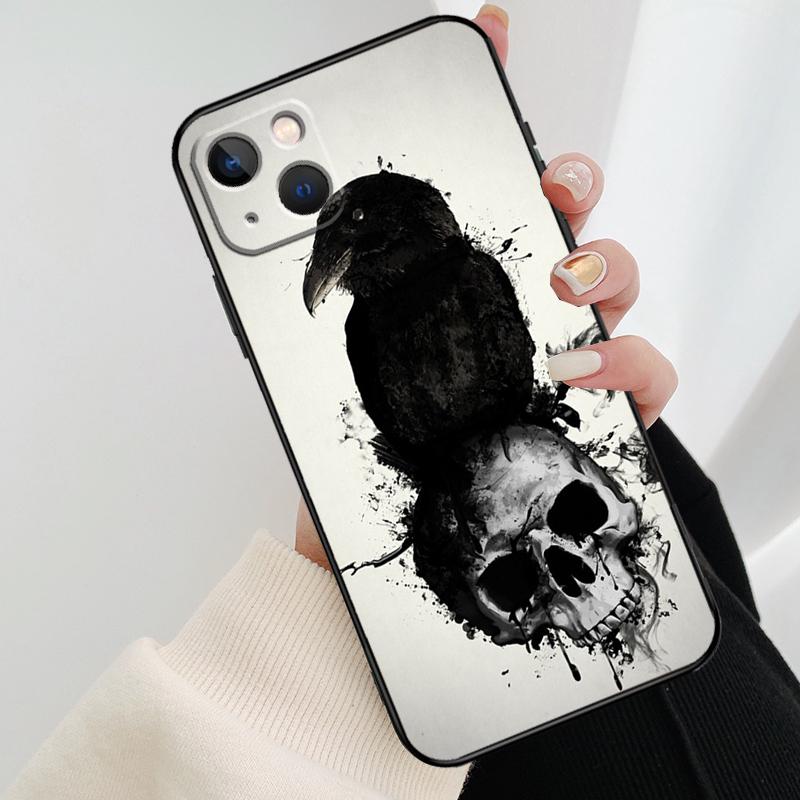 Raven Skull Phone Case For iPhone 17 Pro Max 16 15 11 13 12 14 Pro Max mini 15 16 Plus 16e 17 Air Cover