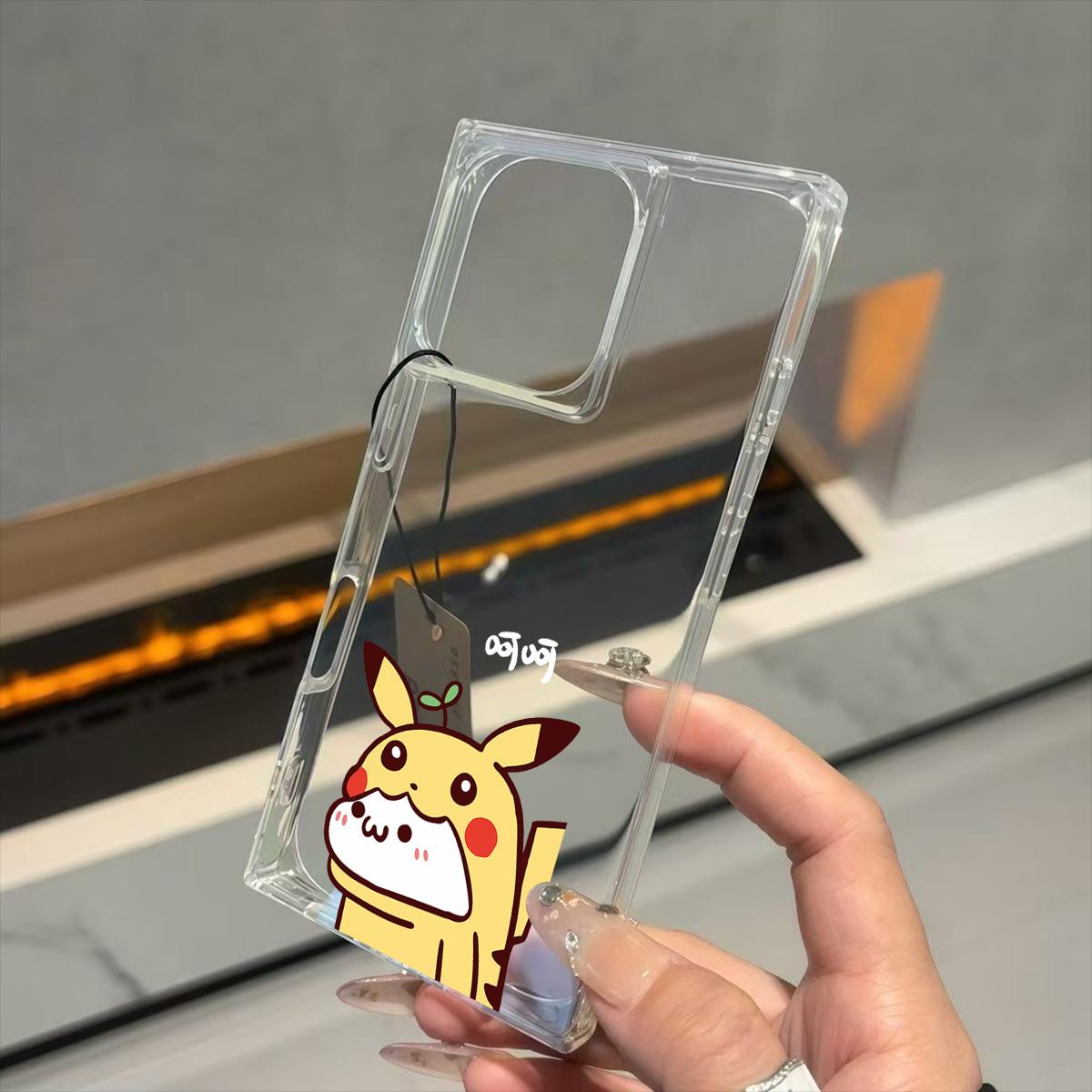 

Clear Square Back Tube Case Protection For iPhone 11 16 ProMax 14 Pro Max 12 15 Plus 13 Pikachu dolls Pattern iphone 11 ProMax