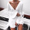2026 Spring/Summer Sexy European & American Women's Deep V-Neck Long Lantern Sleeve Solid Color Dress