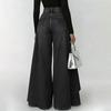 Women Pants High Waist Buttons Zipper Closure Denim Pants with Pockets Irregular Large Hem Wide Leg Solid Color Casual