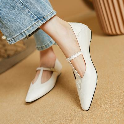 Fashion 2025 New Spring Genuine Leather Women Pumps Shoes for Women Fashion Pointed Toe Mary Jane Shoes Women Handmade Low Heels