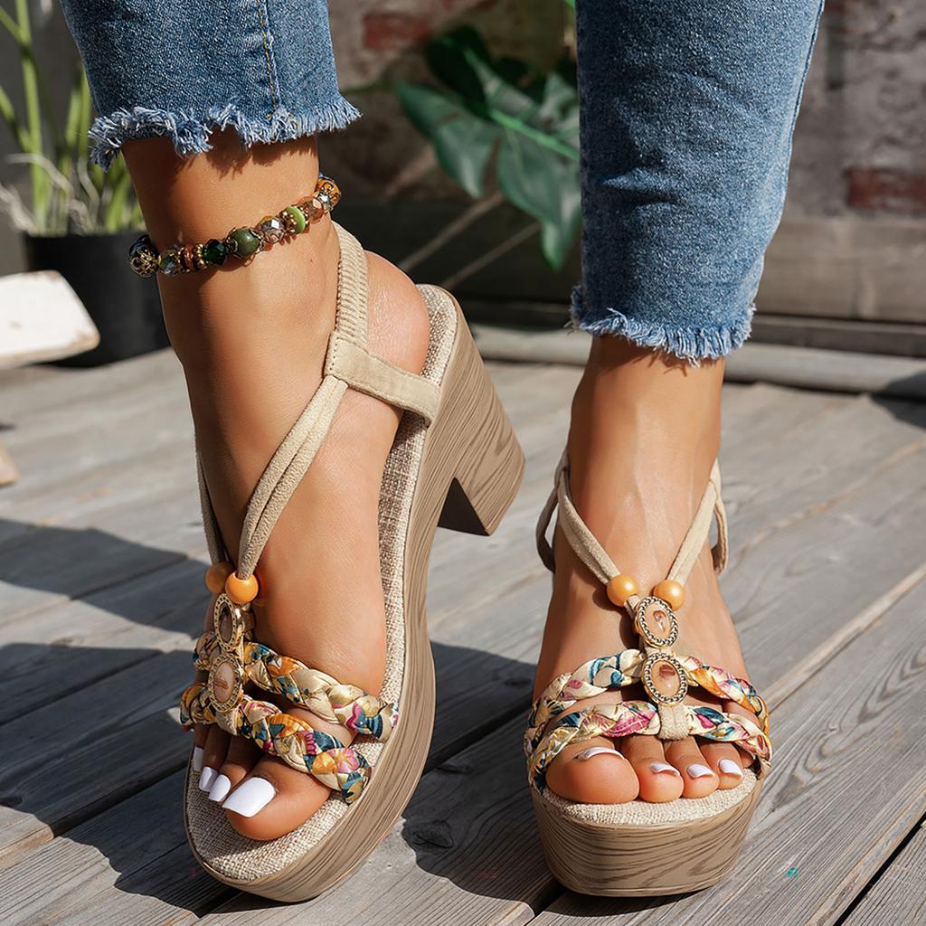 Platform Wedge Sandals Lightweight Summer Strap Casual Rope Sole Bohemian Women'S Tan Sandals Size 11 Wide Women'S Sandals