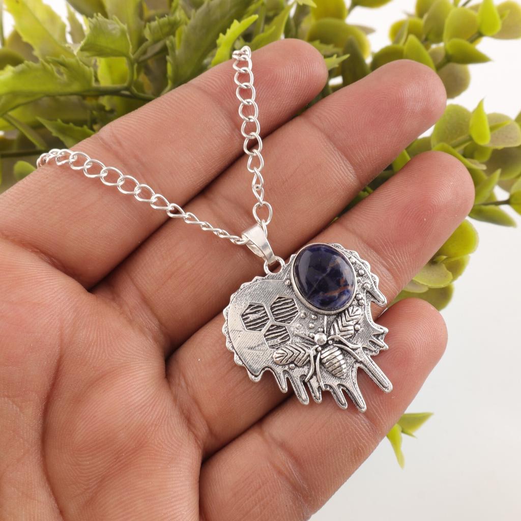 Natural Sodalite Gemstone 925 Sterling Silver Jewelry Girl Unique Pendant 1.49" CP-28-27