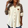 Womens Relaxed Fit Long Sleeve Shirt With Leopard Print Patchwork Collar Casual Blouse