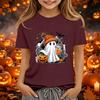 Kids' Halloween Printed Short Sleeve Neck T-Shirt, Loose Fit Top