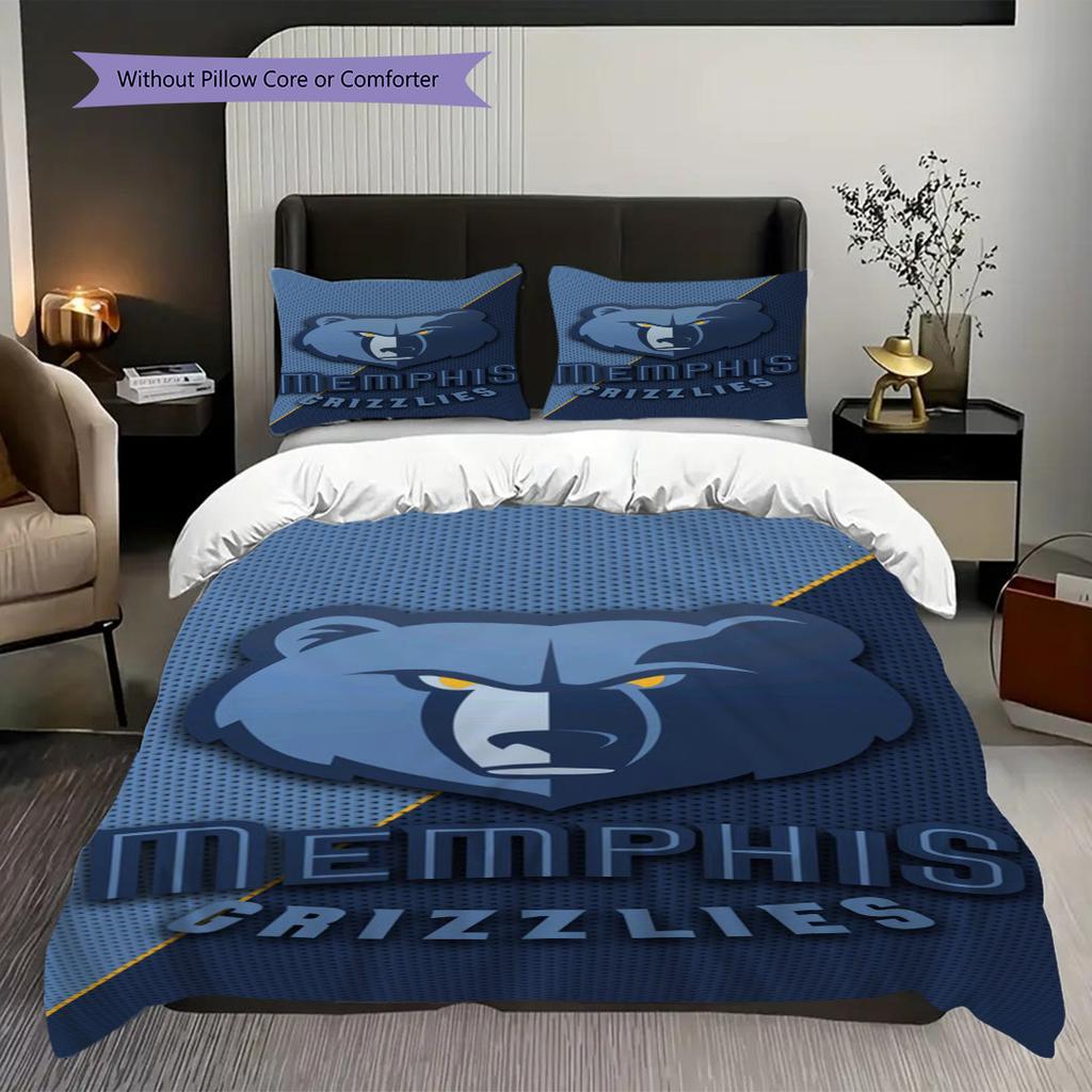 Memphis Grizzlies Blau Geist Stärke Dreiteiliges Set(1 Bettbezug + 2 Kissenbezüge, ohne Füllung)Weihnachts-Geburtstagsgeschenk Bettwäsche-Set