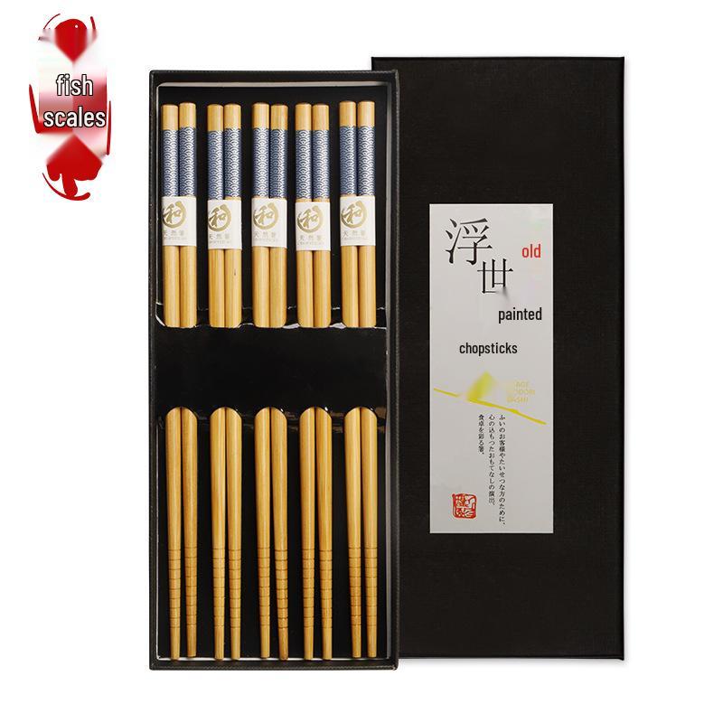 5-Pair Japanese Non-slip Bamboo & Wooden Chopsticks Gift Set