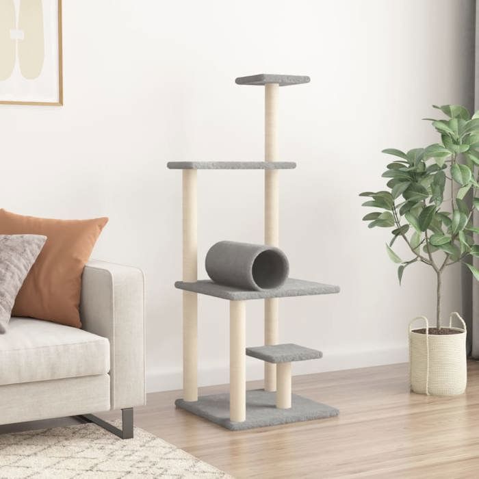 VidaXL Cat Tree with Sisal Scratching Posts Light Grey 136 Cm 172092