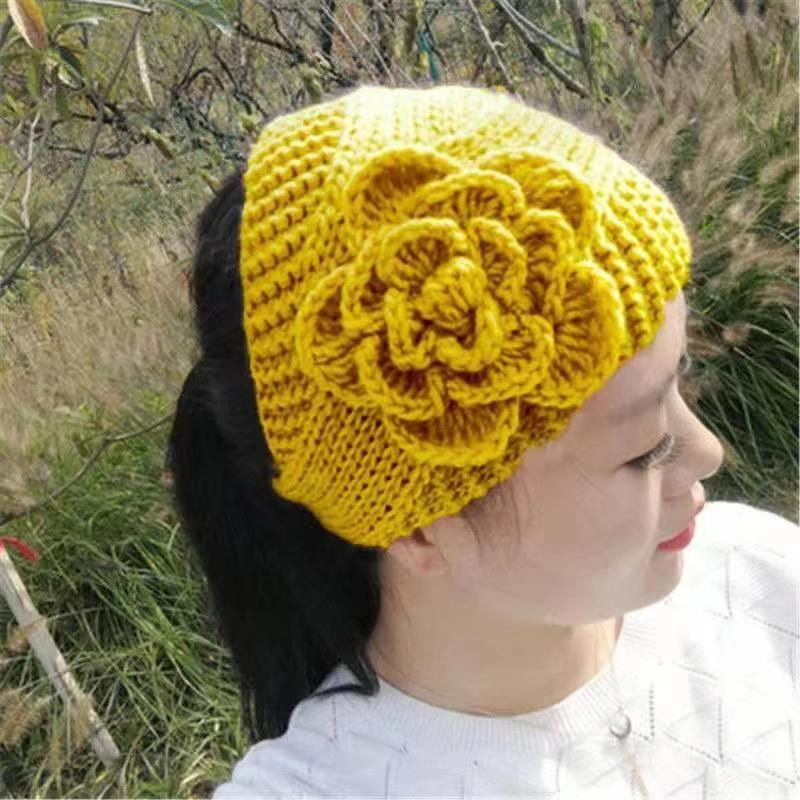 Hair band Women's trendy versatile wide hair band hat Autumn and winter handmade knitted wool Ear protection Warm wide edge hair accessories Head wear