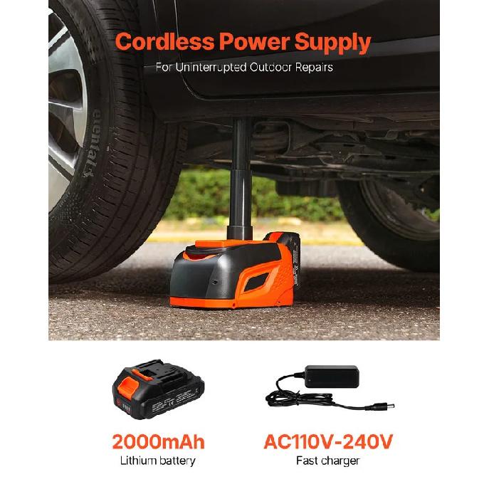 SucceBuy Elektrisk Bil domkraft, 5T Justerbar Elektrisk Saxdomkraft Däckbytare med LED-ljus & Fjärrkontroll för Sedan SUV Lastbil