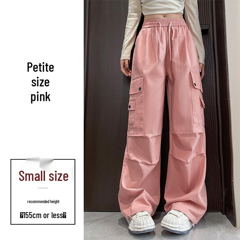 Damen High-Waist Retro Washed Baumwolle Cargohose, Lockeres Gerades Bein, Bodenlang, Aufgeschlagener Weiter Beinabschluss, Frühling Schlankmachender Stil.