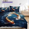 Koi Fish Pattern Bedding Quilt Set Quilt Cover Pillowcase Home Decoration Birthday Gift (1 * Duvet Cover + 2 * Pillowcase, Without Core)