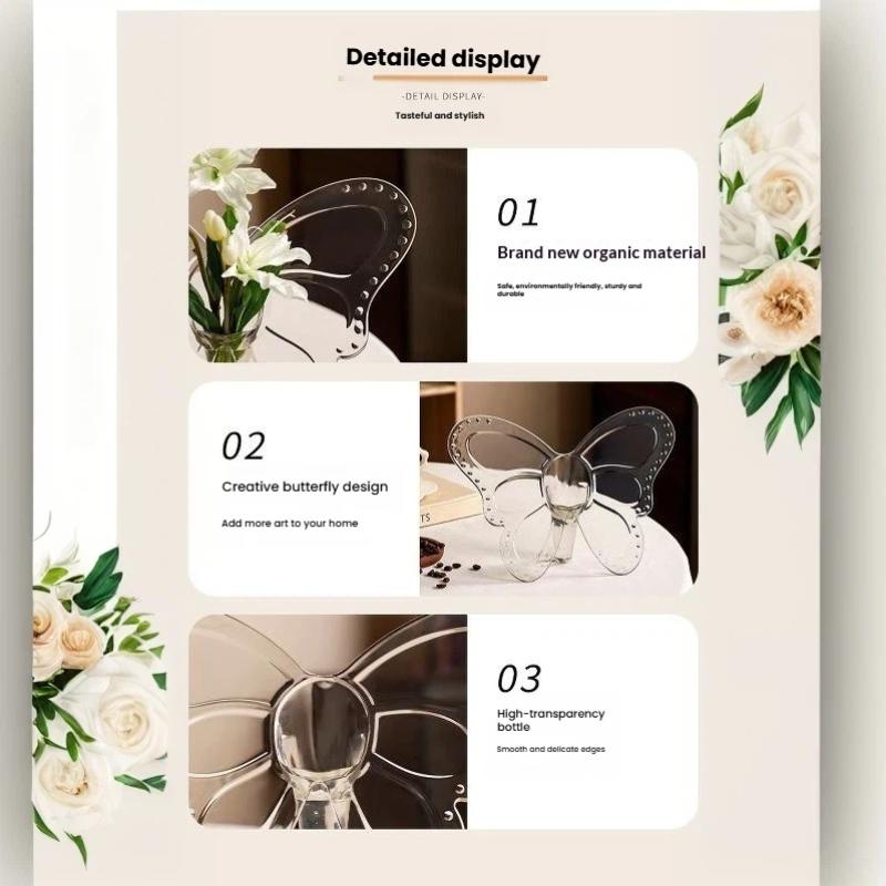 Ins Style Butterfly Shaped Clear Vase Plastic Frame Vase Water Plant Flower Vase Decoration Home Living Room Desktop Ornament