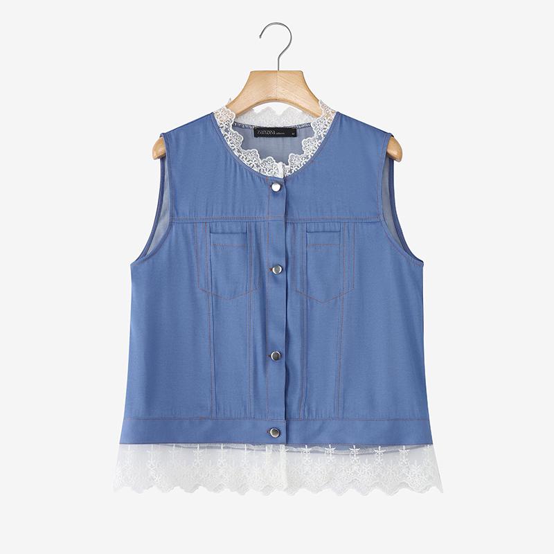 ZANZEA Women Casual Lace Splice Summer Round Neck Sleeveless Tank Tops