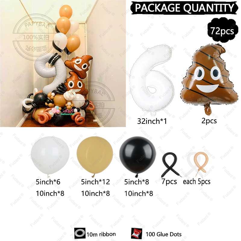 72pcs Funny Poop Theme Holiday Atmosphere Weird Balloon Poop Foil Balloons Children's Toys Birthday Party Decoration Poo Balloon