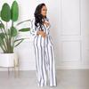 European & American Women's Striped Two-Piece Set: Long Sleeve Shirt & Pants