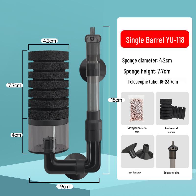 Compact Pneumatic Aquarium Filter for Oxygenation & Bacteria Cultivation