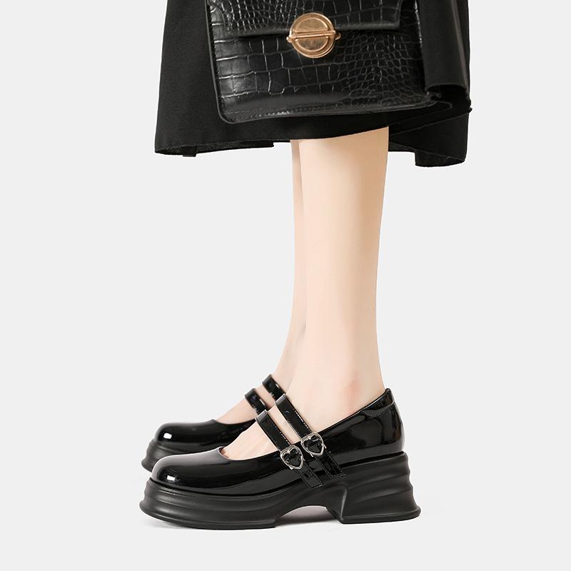 

Маффин на толстой подошве Мэри Джейн одинарная обувь студентка легкий рот женская пряжка маленькие кожаные туфли женские 40 чёрный