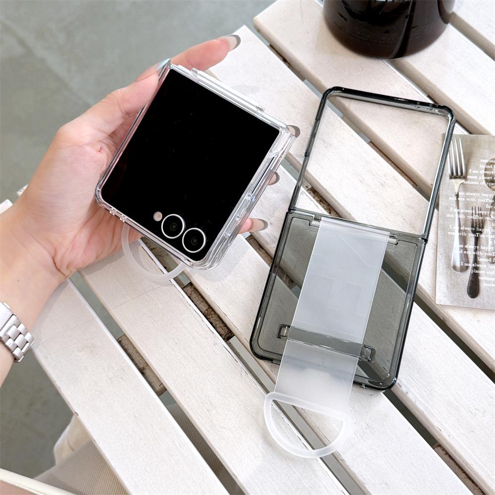 Transparent Elastic Wrist Strap Phone Case for Samsung Galaxy Z Flip7 Z Flip6 ZFlip 5 Flip7 FE Protective Hard Back Cover