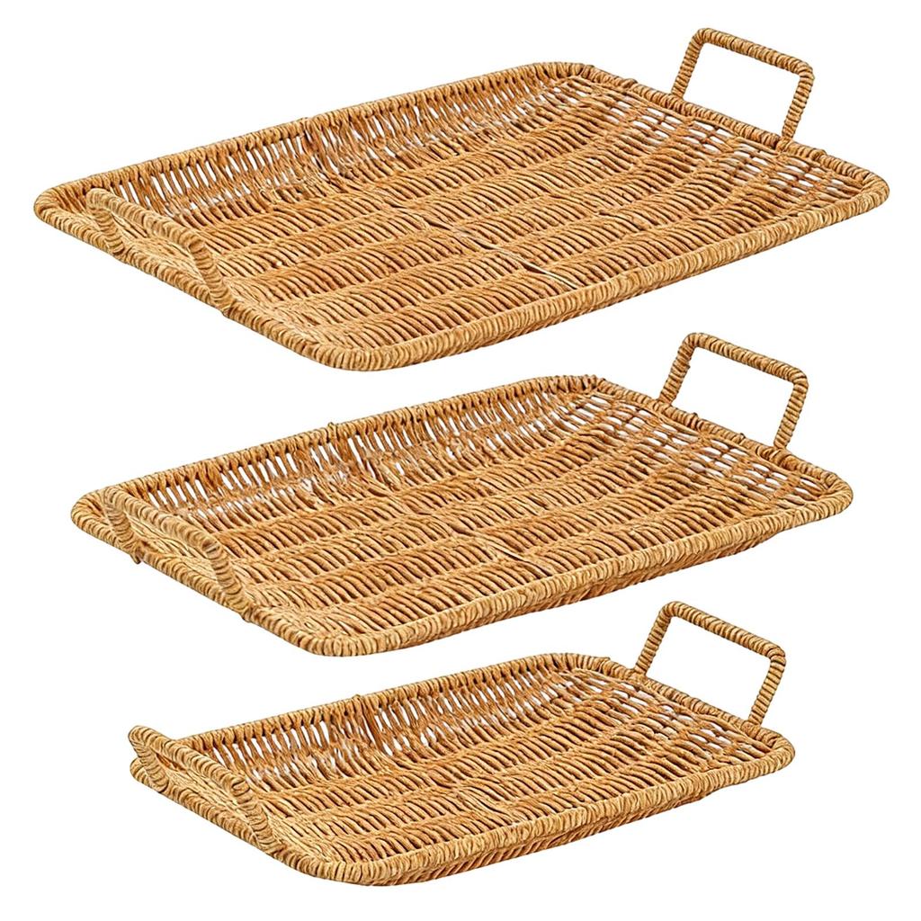 Rectangular Woven Serving Tray Durable Plastic Snacks Fruit Candy Tray for Home Kitchen Table Decoration