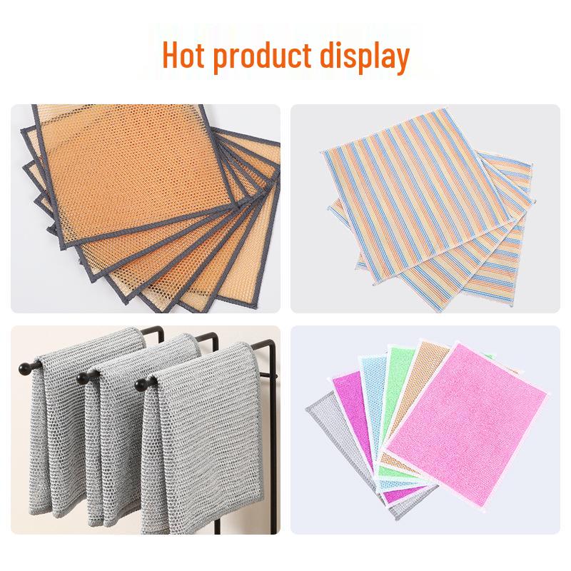 Silver Thread Double-Layer Scouring Pad: Thick, Non-Scratch, Degreasing, Water-Absorbent, Wear-Resistant Dishwashing Towel.