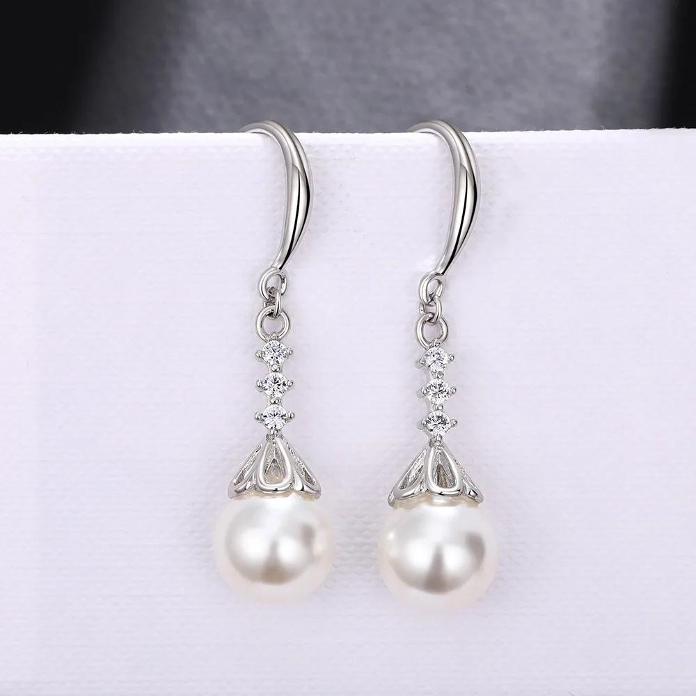 Sparkling Princess Luxury  Silver Needle Bridal Wedding Water Drop Pearl Earrings Elegant Ladies Party Gift Statement