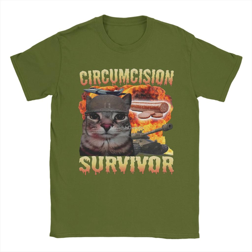 Men Women T Shirt Circumcision Survivor Fun Cat Meme T-Shirts Harajuku  Summer Tee Shirt Y2K Retro 100 Cotton Tops Plus Size 5XL