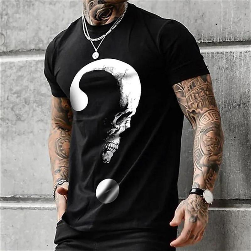 Summer Round Neck 3D Horror Skull Graphics Print Top Fashionable Casual Short Sleeved Men's T-shirts