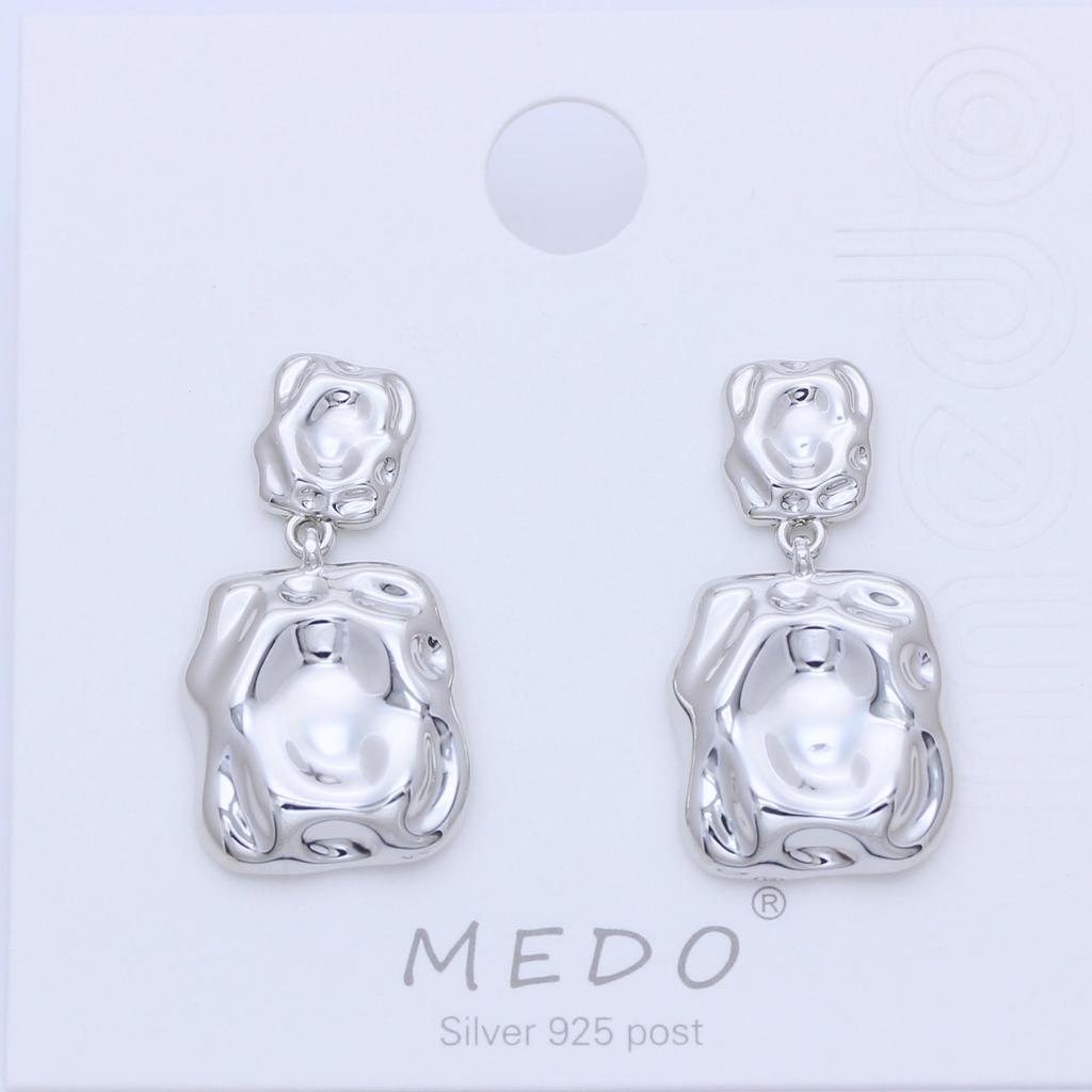Gold-Plated S925 Silver Geometric Square Textured Earrings