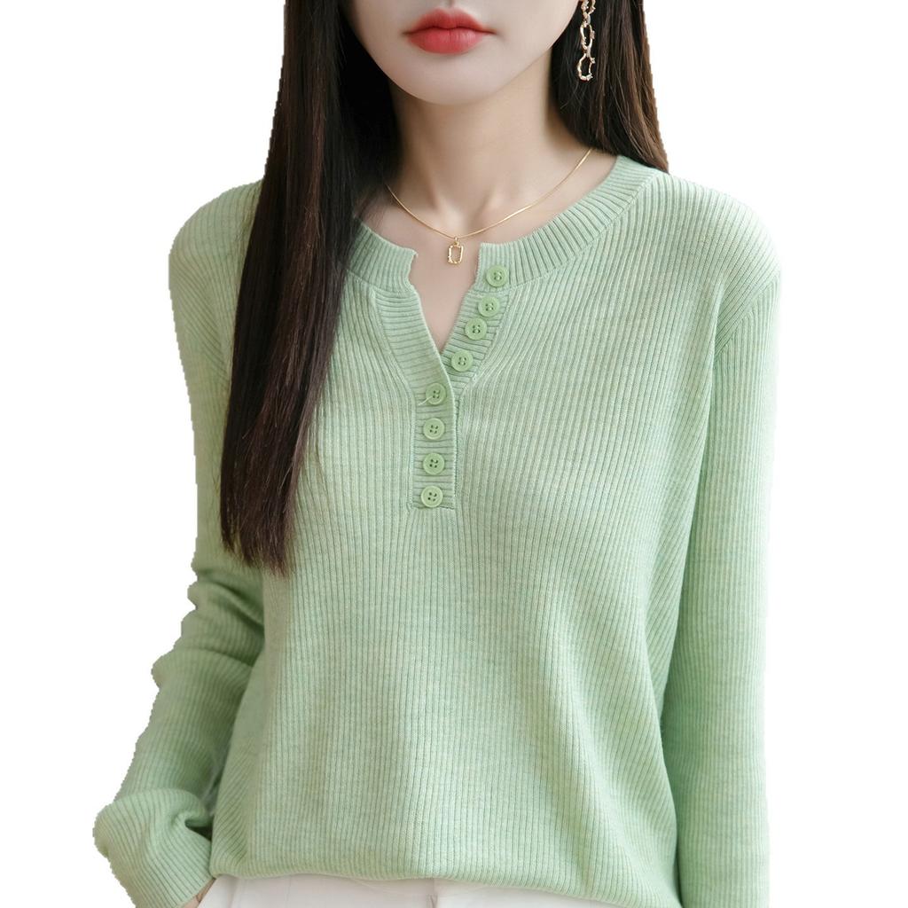 Spring and Autumn V-neck Knitted Sweater, Base Layer, Top, Stylish Pullover, Long-sleeved Sweater, Women's Clothing for Autumn and Winter
