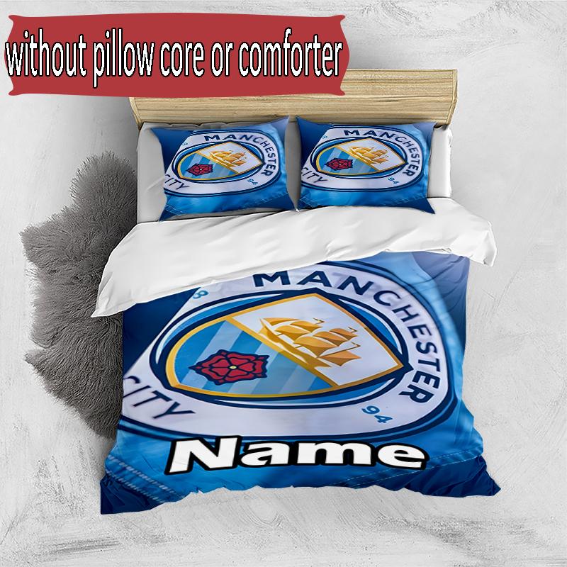 3pcs Duvet Cover Set (1*Duvet Cover + 2*Pillowcase, Without Core), Custom Name Manchester City FC Pattern Bedding Set, Home Bedroom Decor Gift