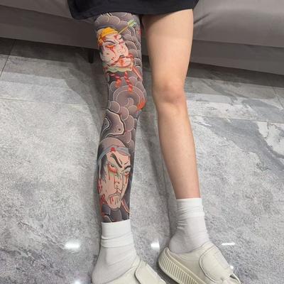 1ks Bodhidharma Japonský Styl Tetovací Ponožky Prodyšné Tenké Pánské Sluneční Ponožky Bezešvé Elastické Punčochy na Celé Nohy Rybářské