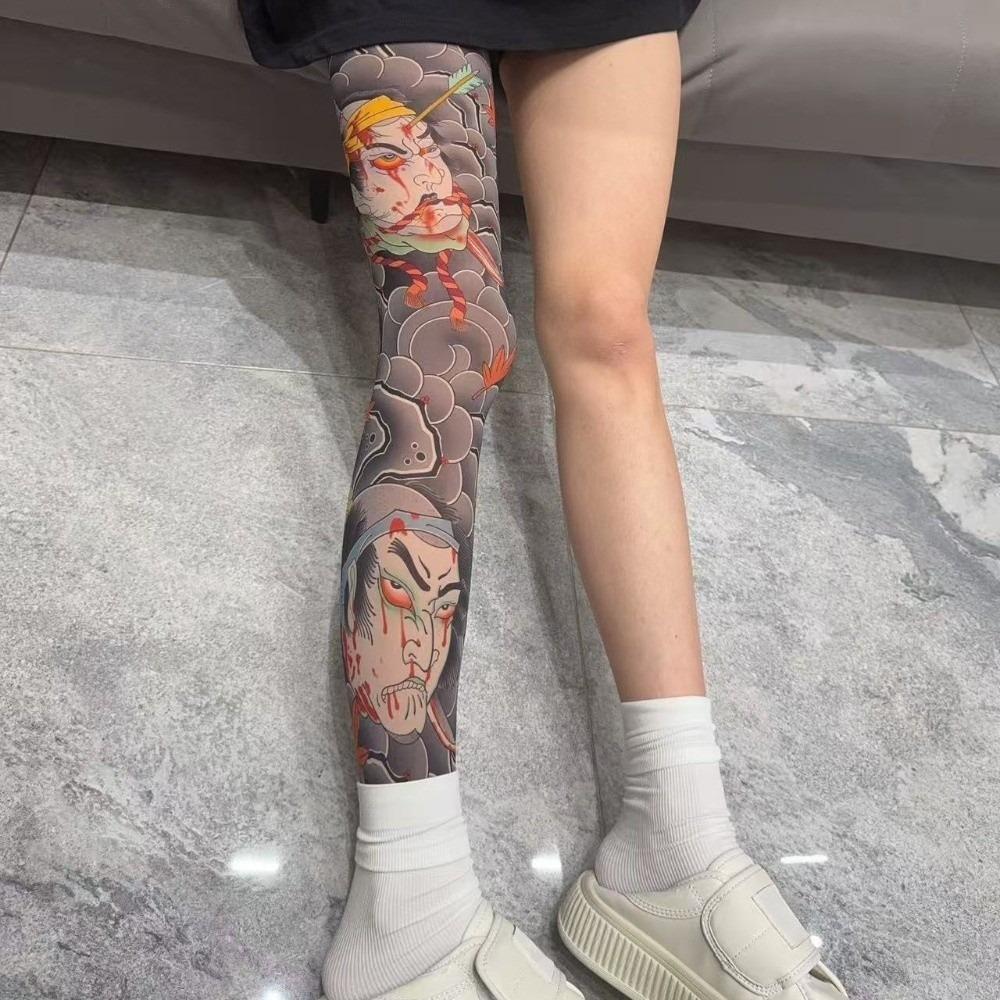 

1pc Japanese Style Men Sun-proof Socks Breathable Full Leg Socking Snake Tattoo Socks Summer Style 3