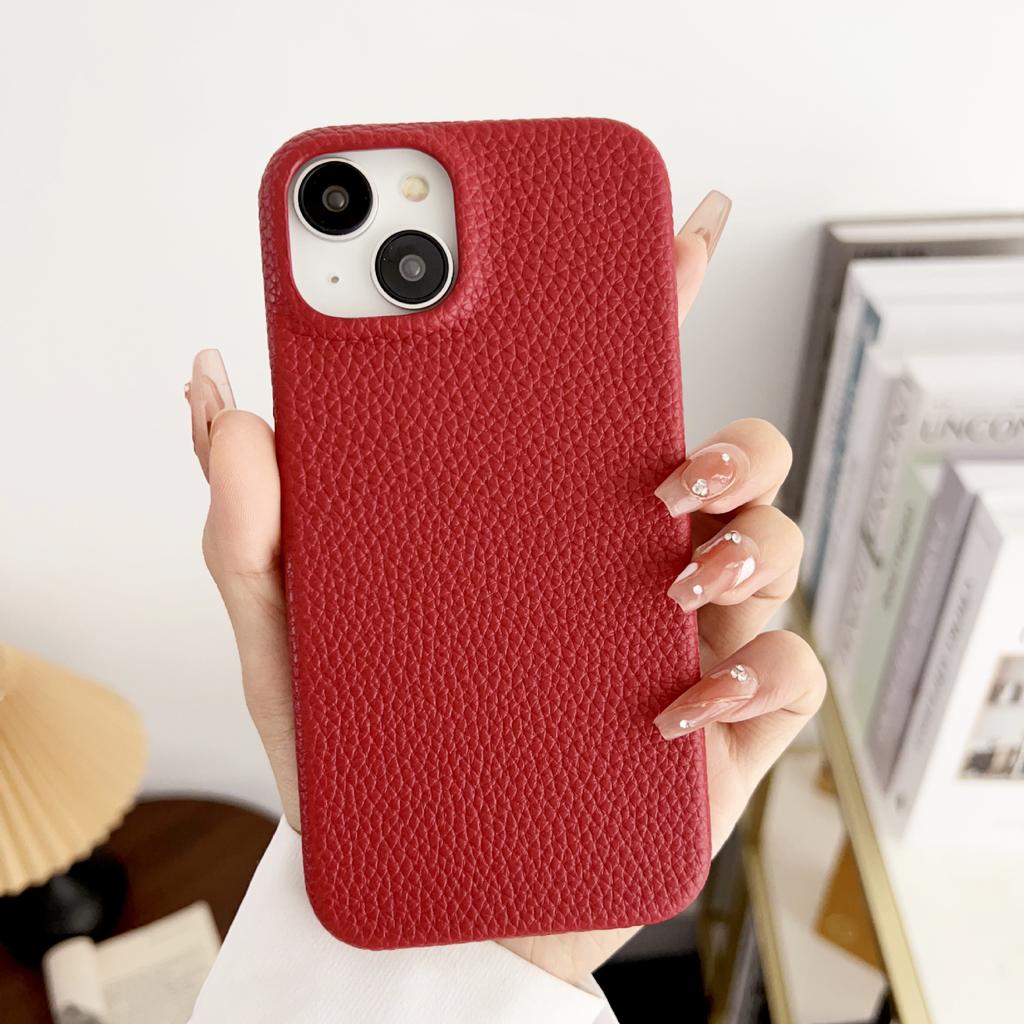 Leather Lychee Pattern Simple Solid Color Mobile Phone Case, Suitable for iPhone16 Hard Case Case, Apple 15Pro Anti-drop Case