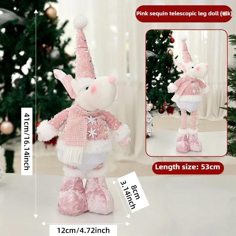 Pink Sequin Poseable Doll Christmas Snowman Santa Reindeer Winter Window Decoration with Plush Hat Scarf Indoor Holiday Decor