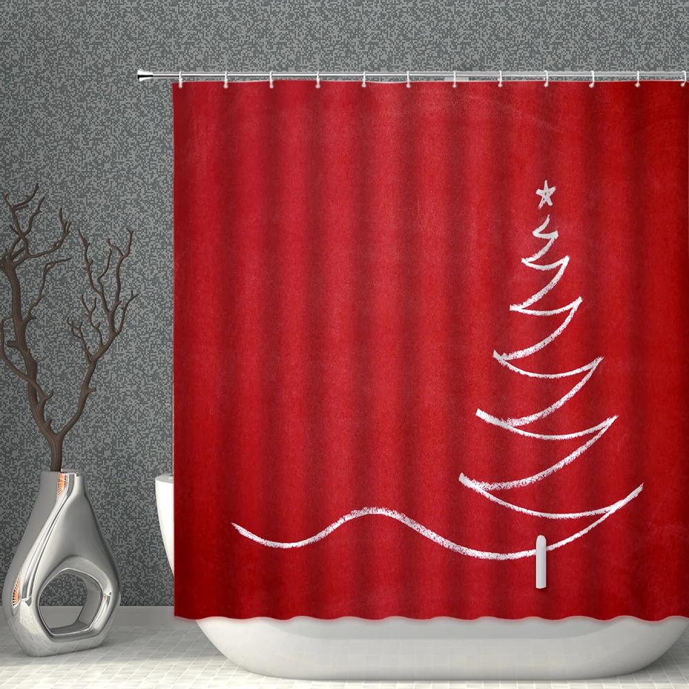 

Solid Color Shower Curtain Christmas Tree 3D Printing Waterproof Polyester Cloth Curtain With Hooks Bathroom Bathtub Home Decor W90XH180cm