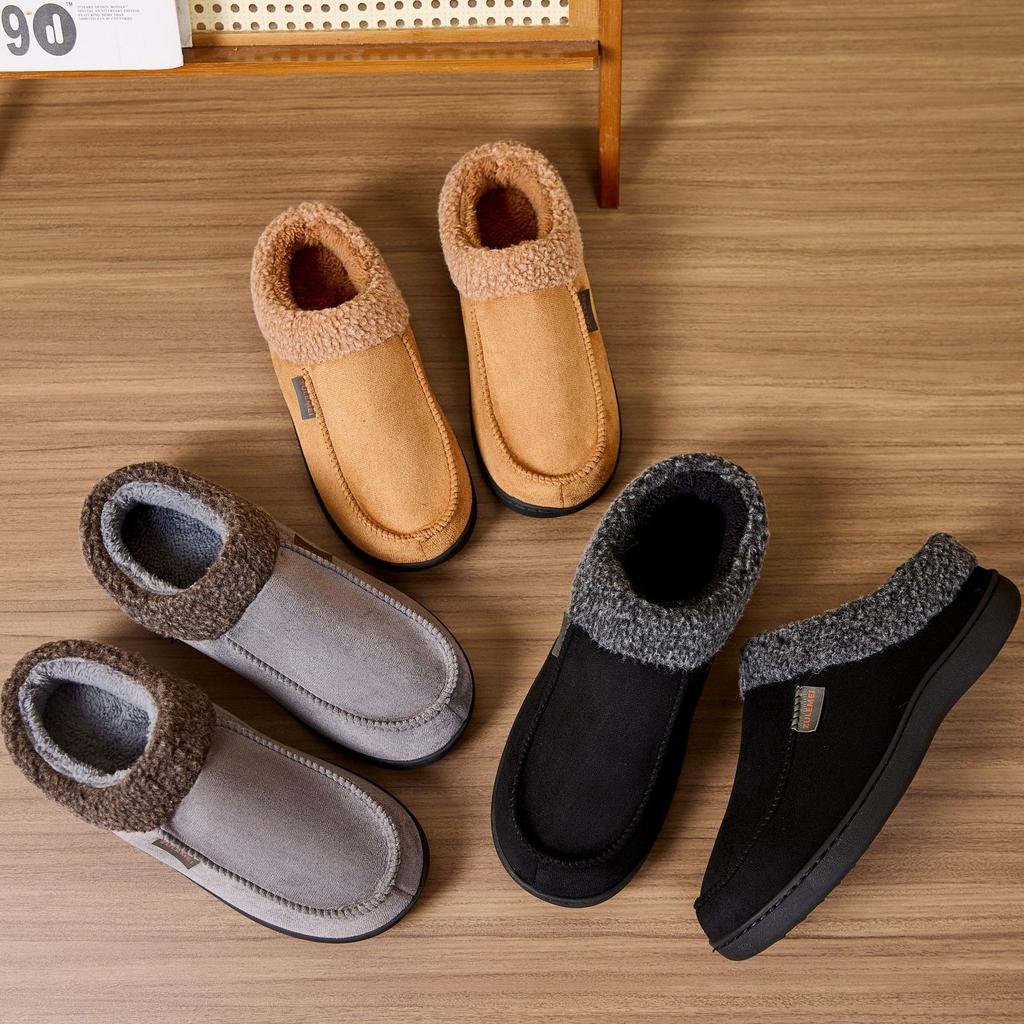Men's Warm and Non Slip Autumn and Winter Fur Slippers, Home Thick Soled Warm Cotton Slippers