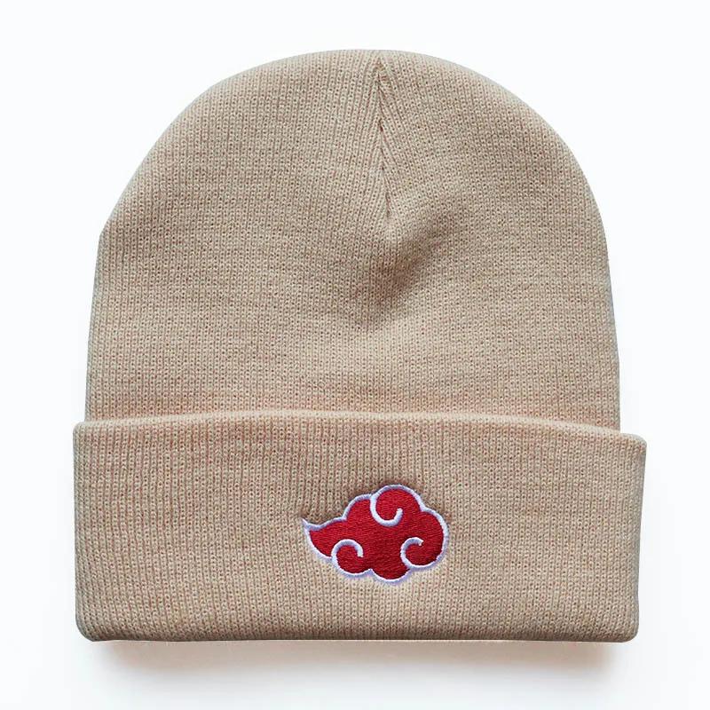 Beanies Women Autumn Winter Warm Hat Anime Akatsuki Cosplay Red Cloud Embroidery Caps For Men Knitted Bonnet Unisex