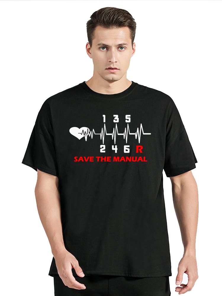 Vintage Mens Clothing T-Shirt Save The Stick Manual Transmission Three Print Tops Oversized Hip Hop TShirt O-neck Cotton T Shirt