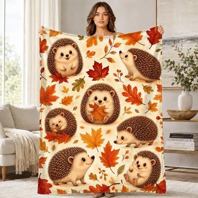 Autumn Hedgehog Leaf Coral Fleece Blanket