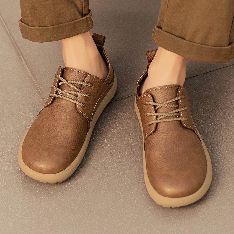 New Men's Soft Leather Casual Shoes Men Breathable Lace-Up Flat Heel Rubber Walking Shoes Fashion Comfortable Sneakers