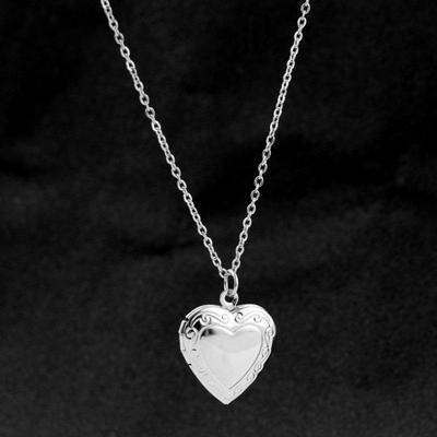 Stainless Steel Heart-Shaped Photo Locket Necklace with Thin Cross Chain