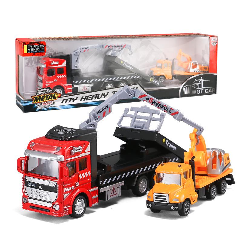 

Детский большой набор игрушечных машинок из сплава: Эвакуатор, Поливочная машина, Кран и Платформа