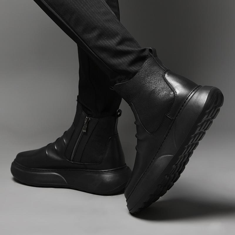 All-match Male Shoes Classic Mens Slip on Boots Mens Slip On Shoes Genuine Leather Men Casual High Top Shoes Walking Boots Men