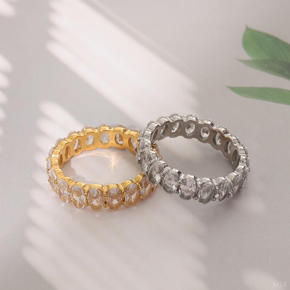 European & American Oval Egg-Shaped Full Diamond Ring with Zircon for Girls